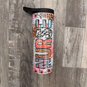 Nurse metal tumbler with a straw